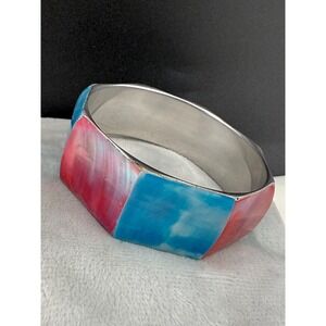 Vintage Dyed Mother Of Pearl Shell Bangle Silver Tone 8.5"